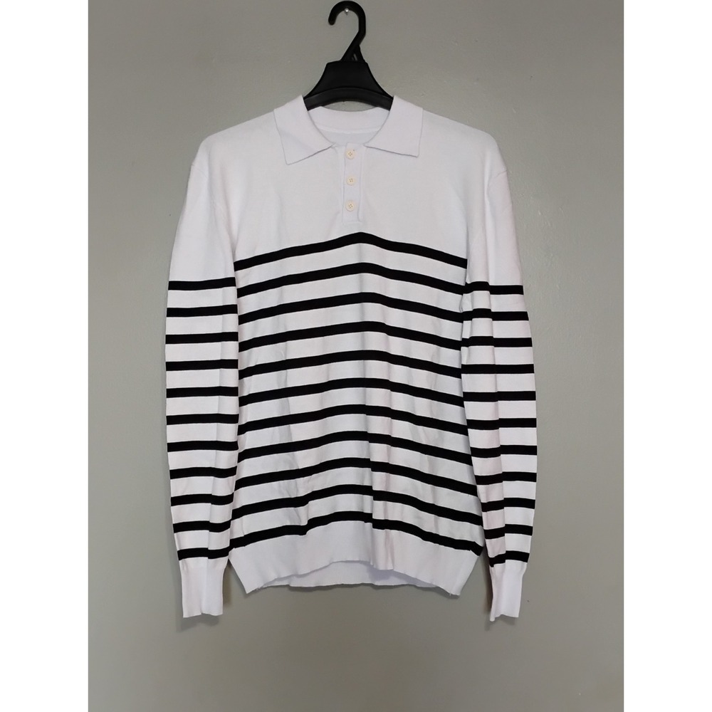 Demoking Striped Sweaters For Men Polo Shirts Long Sleeve Mens Casual Knit...